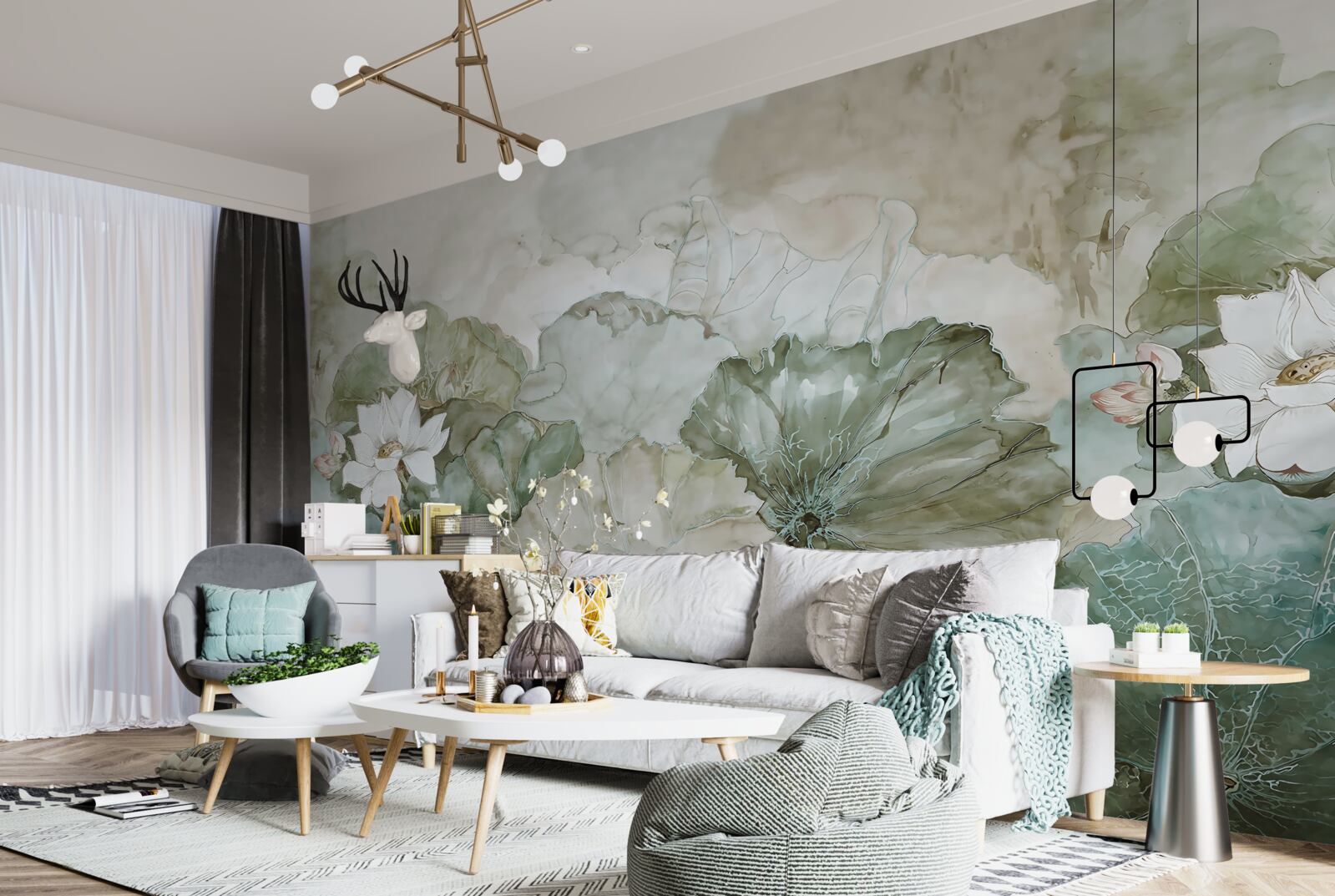 Фотошпалери білі бутони і листя тропіків