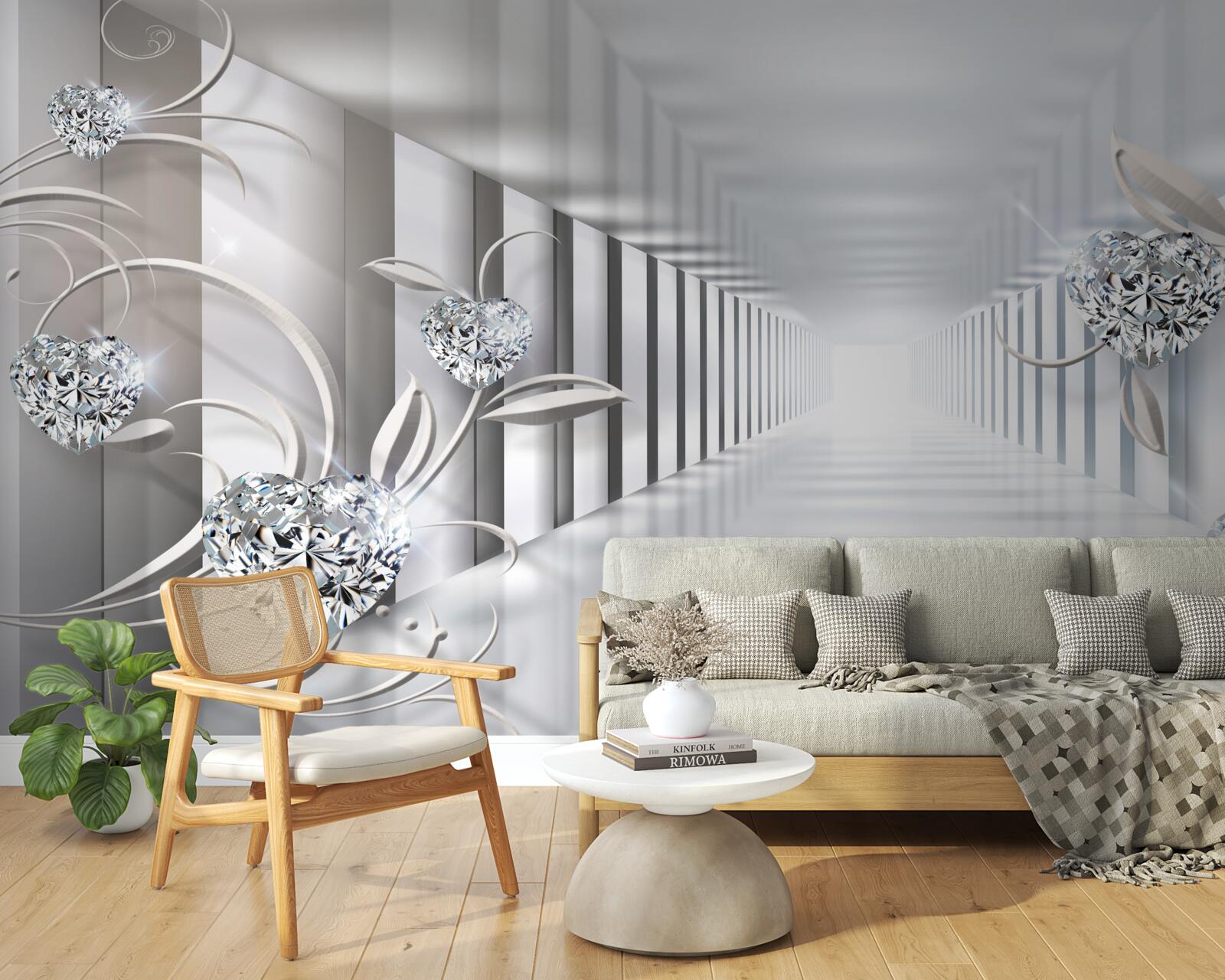 Фотошпалери нескінченний коридор, освітлений яскравими вогнями та квітковими прикрасами