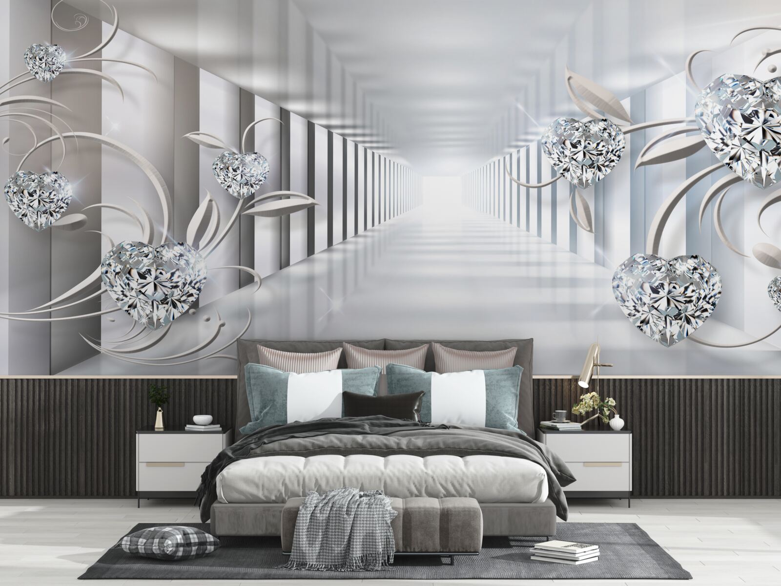 Фотошпалери нескінченний коридор, освітлений яскравими вогнями та квітковими прикрасами