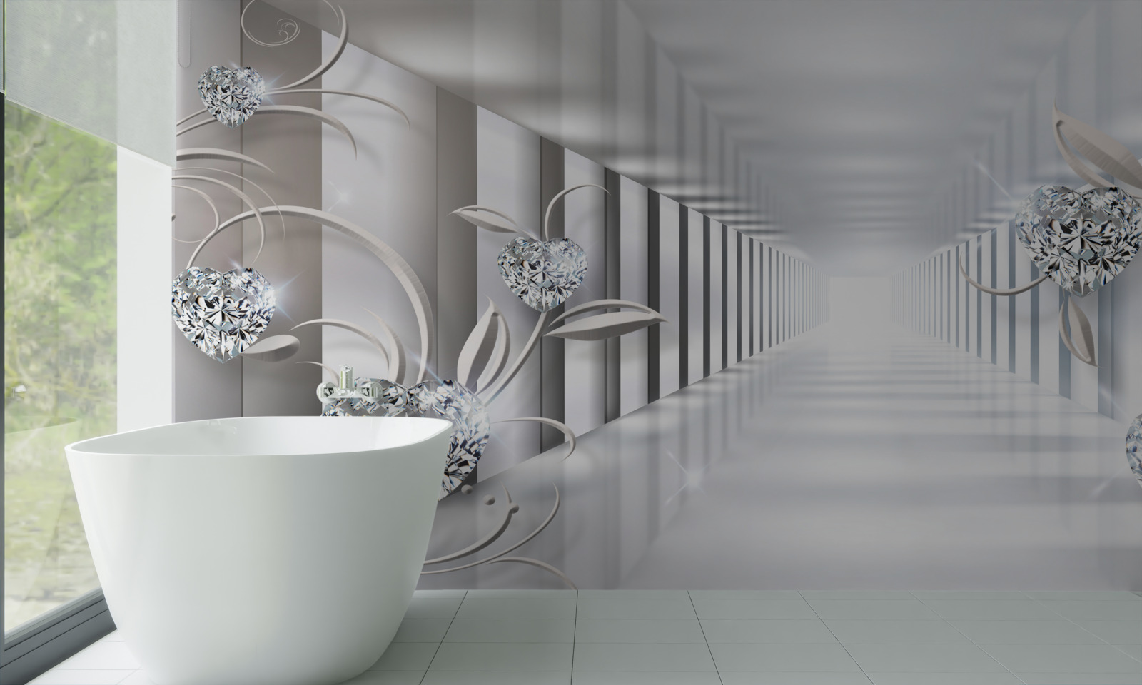 Фотошпалери нескінченний коридор, освітлений яскравими вогнями та квітковими прикрасами