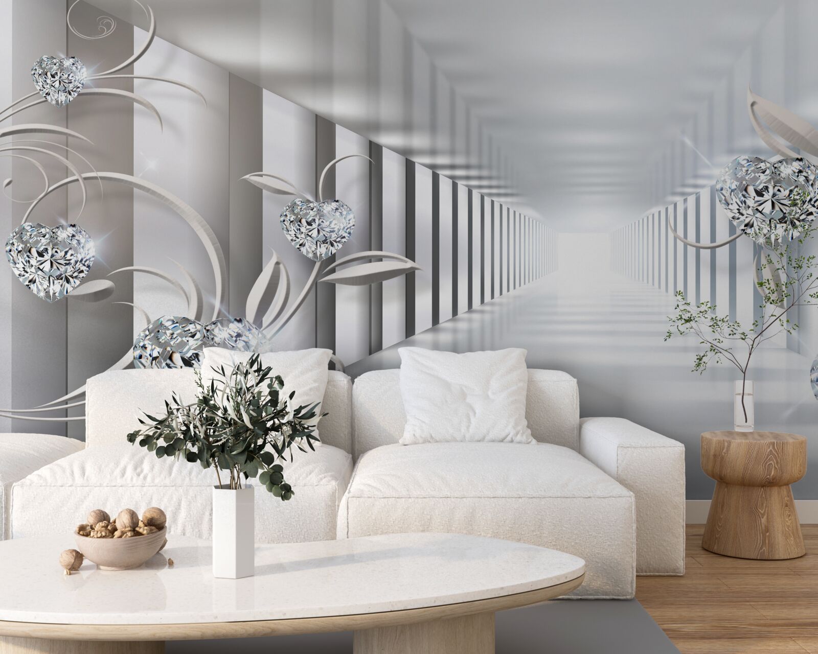 Фотошпалери нескінченний коридор, освітлений яскравими вогнями та квітковими прикрасами