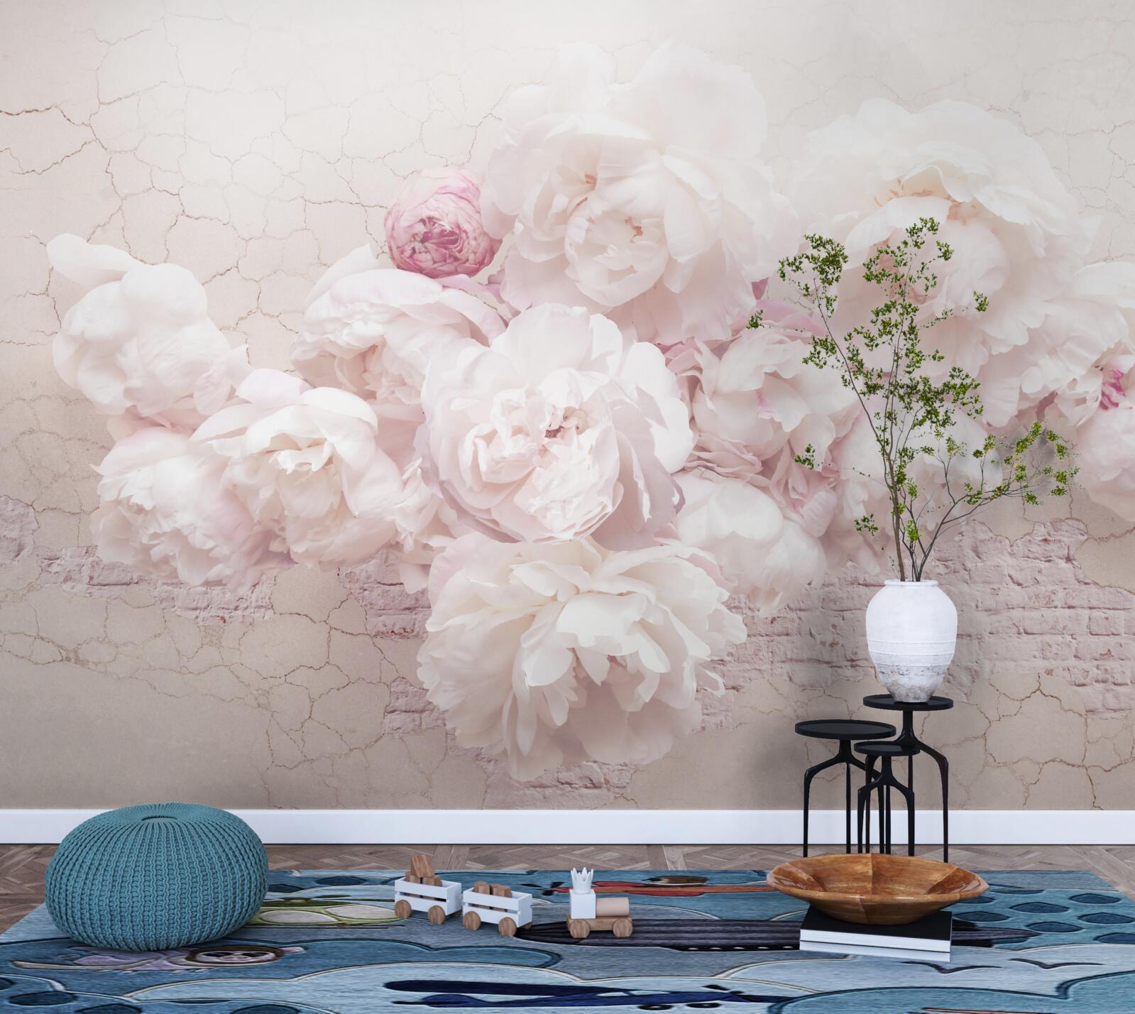 Фотошпалери пишні бутіки з квітами на скелястому тлі