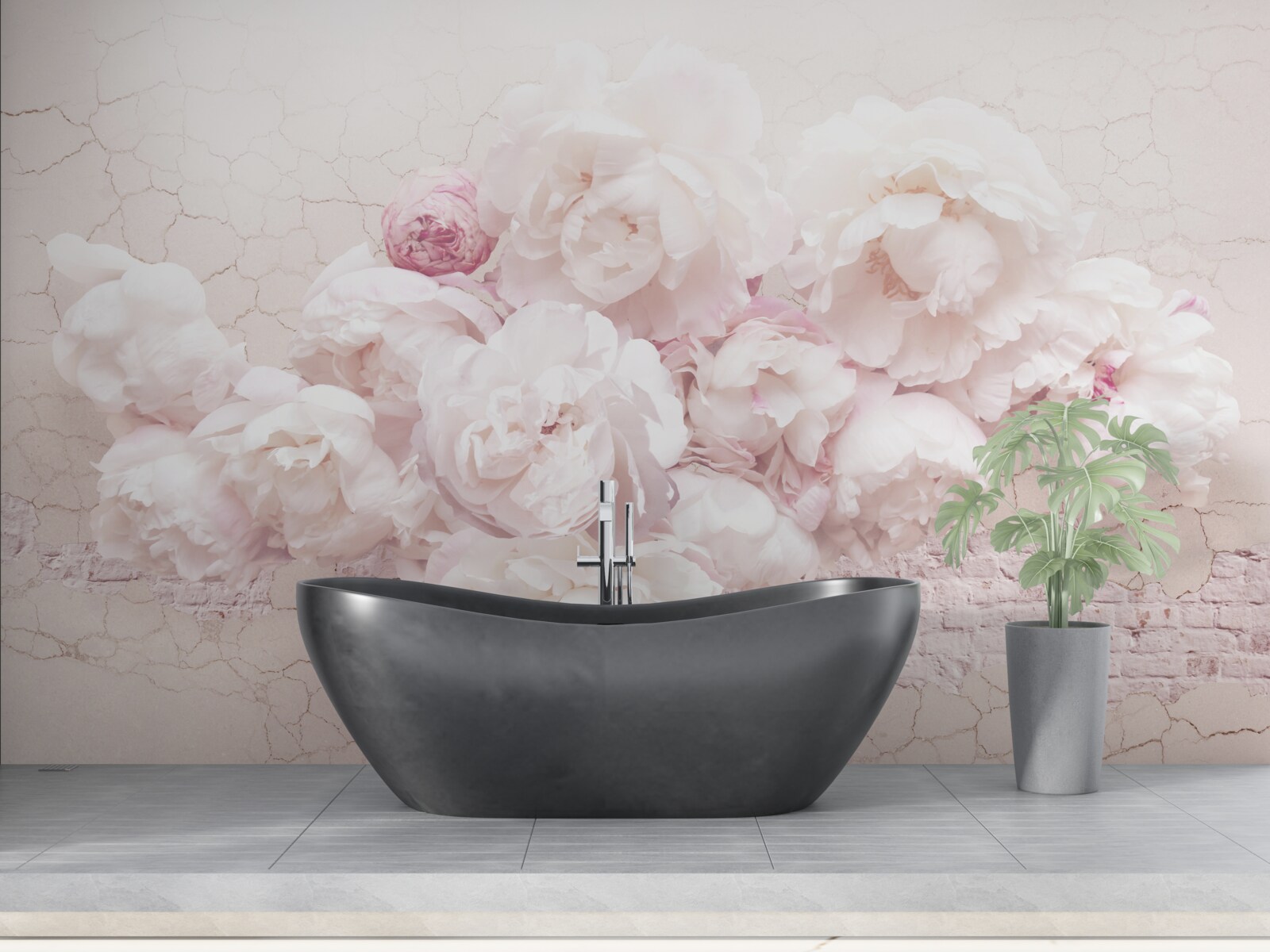 Фотошпалери пишні бутіки з квітами на скелястому тлі