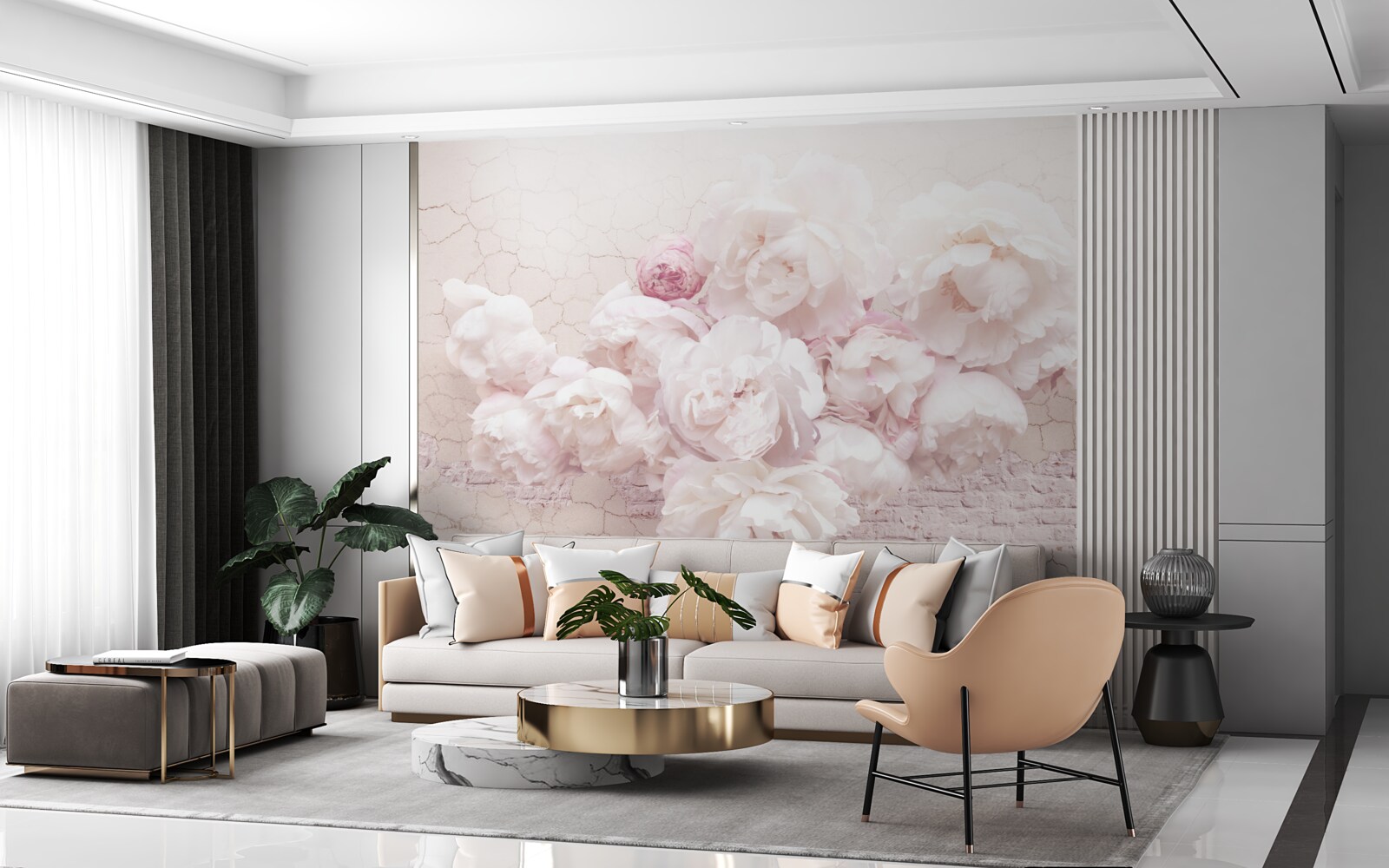 Фотошпалери пишні бутіки з квітами на скелястому тлі