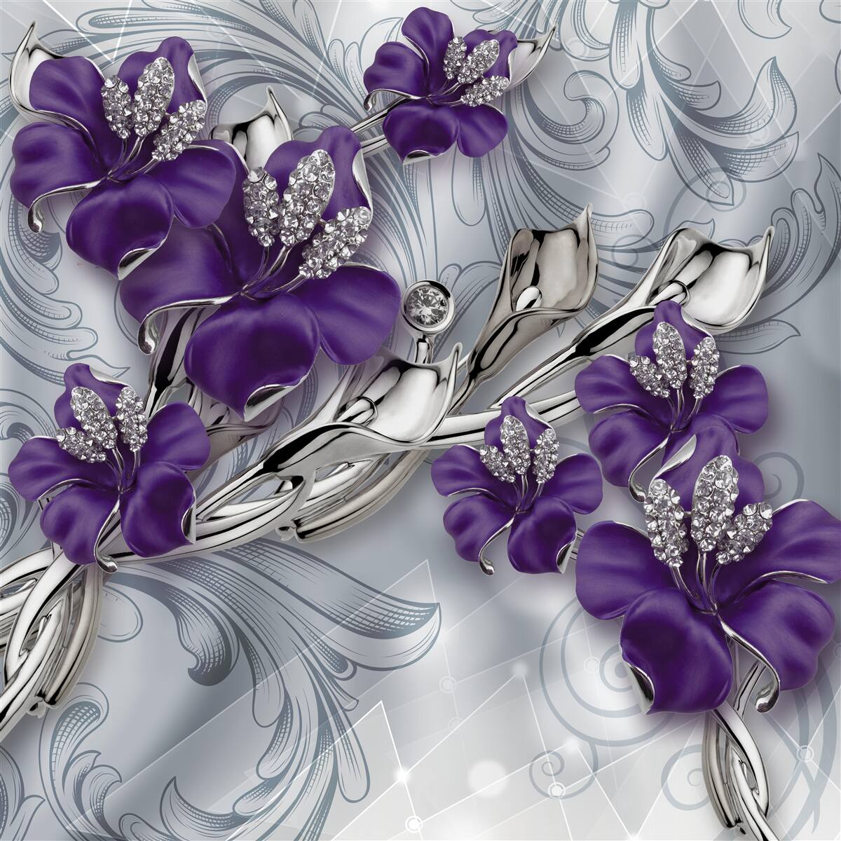 Фотошпалери магнолія фіолетова серед каміння та золота