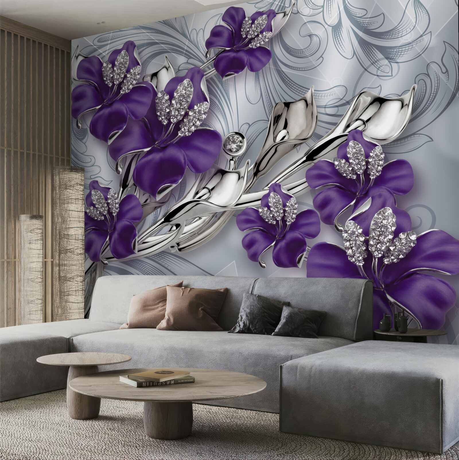 Фотошпалери магнолія фіолетова серед каміння та золота