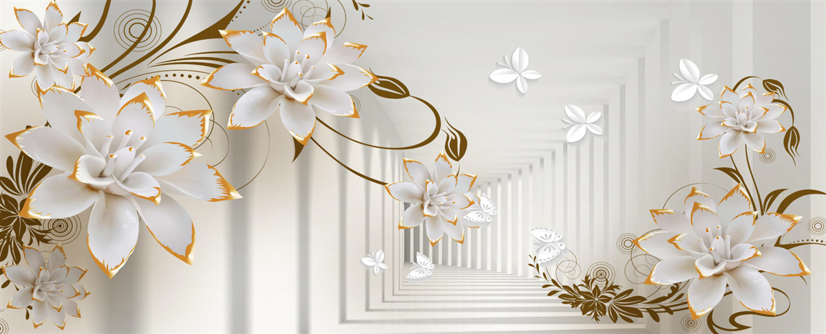 Фотошпалери білий лотос і золото стали абстракцією тунелю