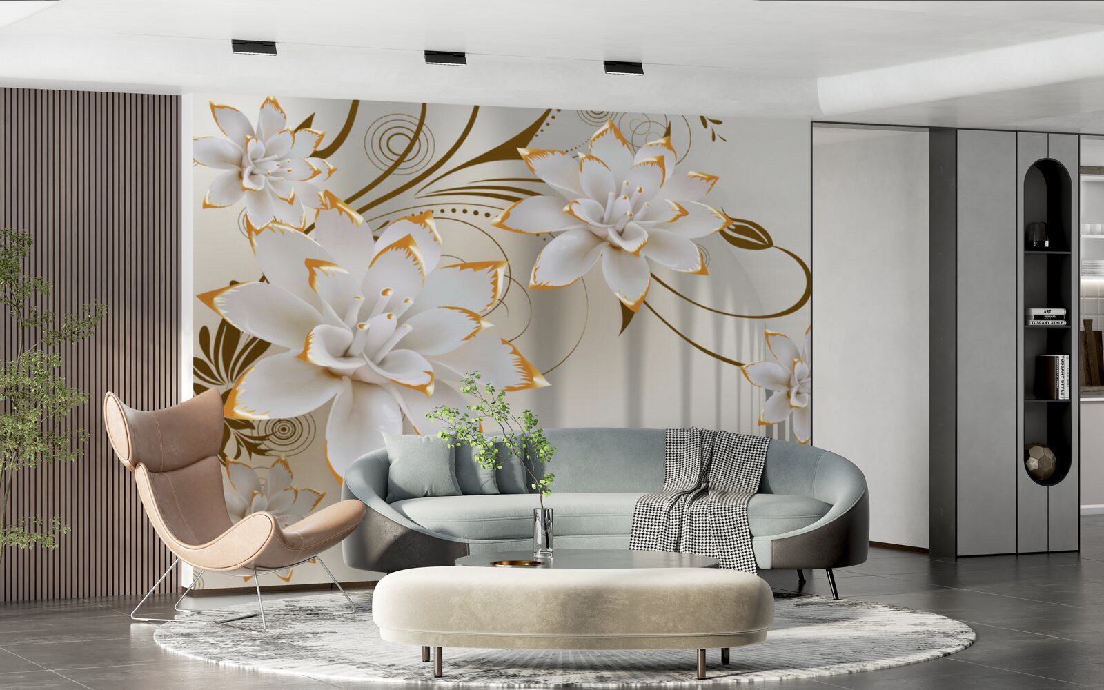 Фотошпалери білий лотос і золото стали абстракцією тунелю