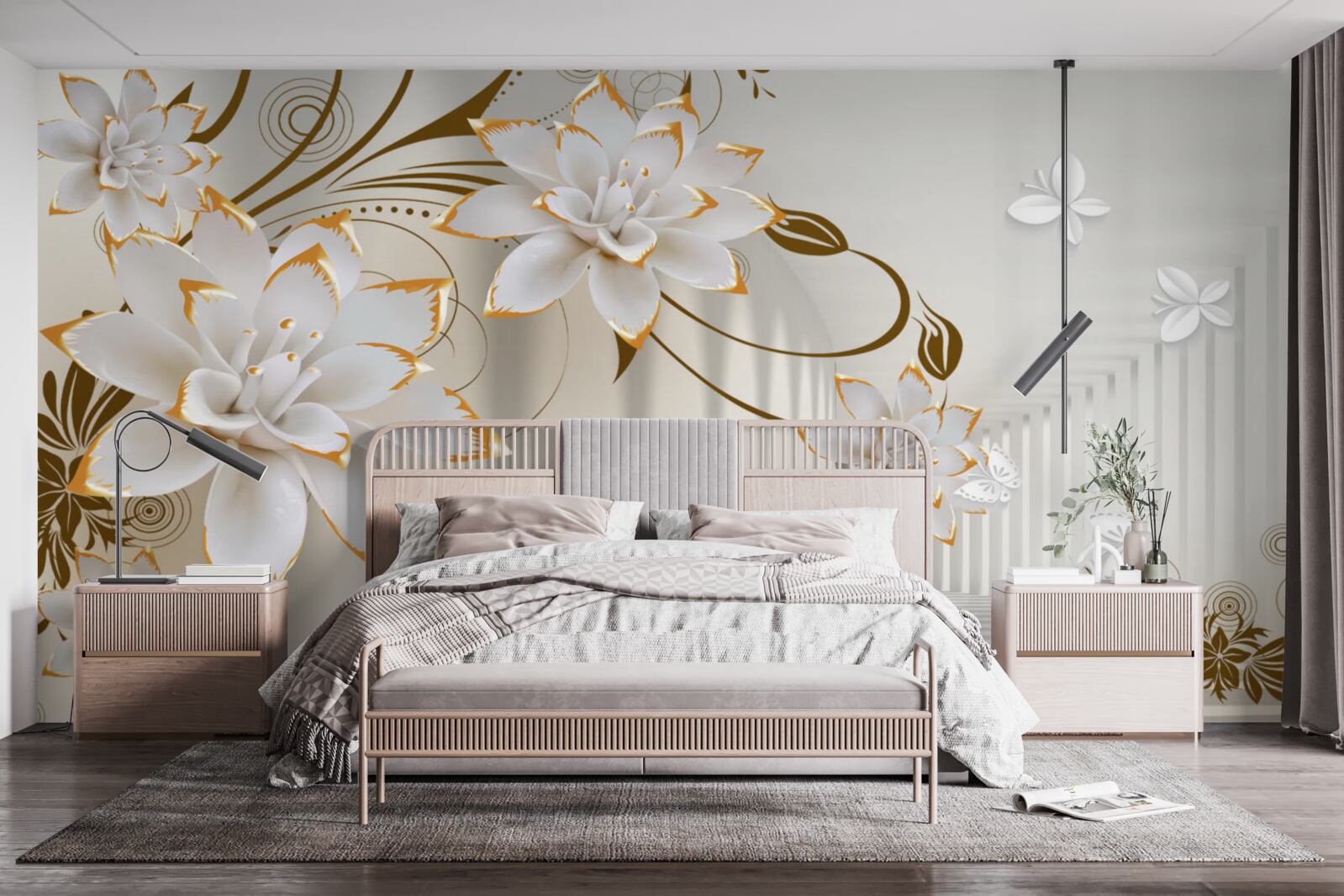 Фотошпалери білий лотос і золото стали абстракцією тунелю