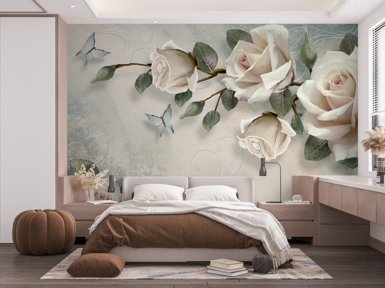 Фотошпалери метелики та троянди розпускаються