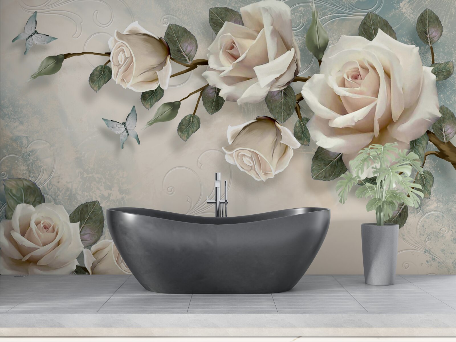 Фотошпалери метелики та троянди розпускаються