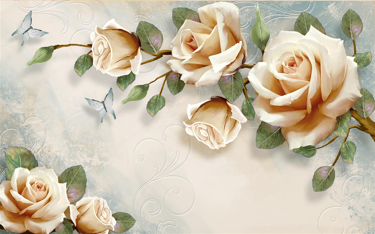 Фотошпалери ніжні троянди в кремових відтінках