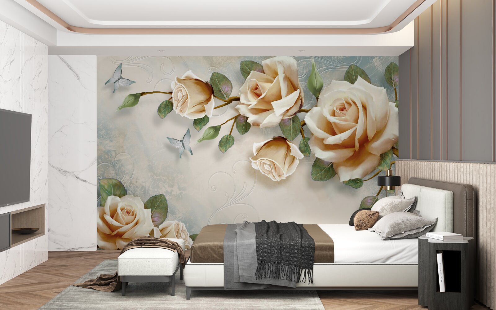 Фотошпалери ніжні троянди в кремових відтінках