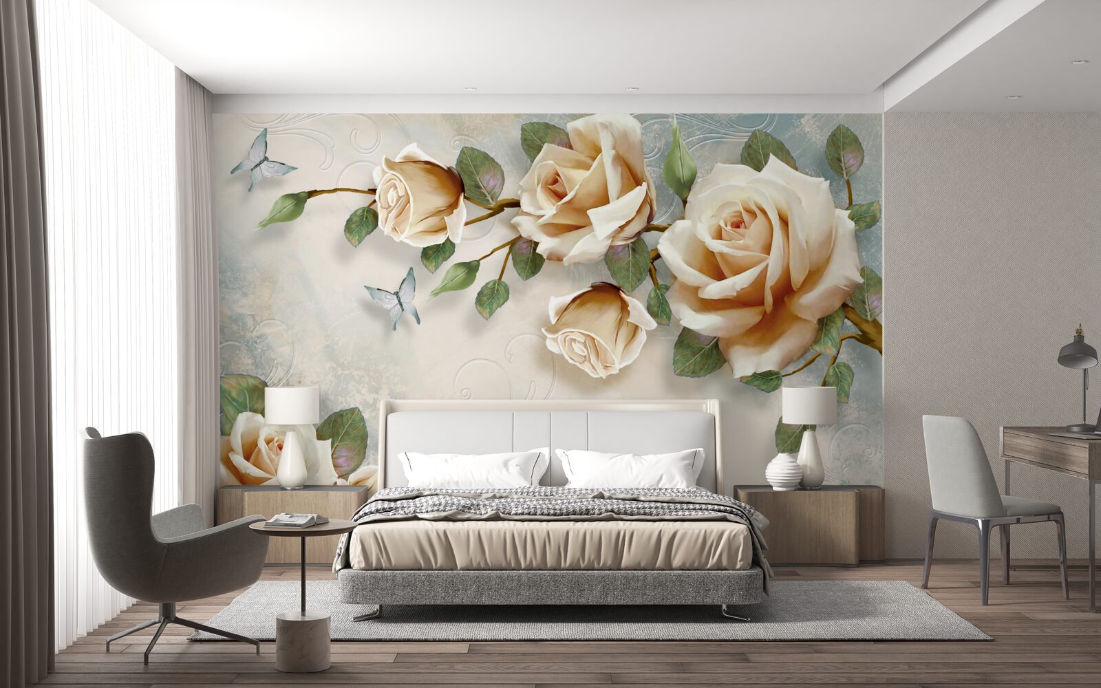 Фотошпалери ніжні троянди в кремових відтінках