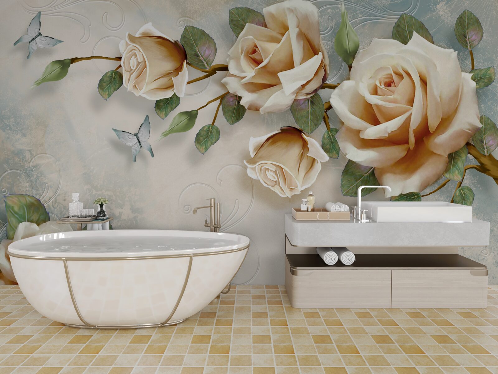 Фотошпалери ніжні троянди в кремових відтінках