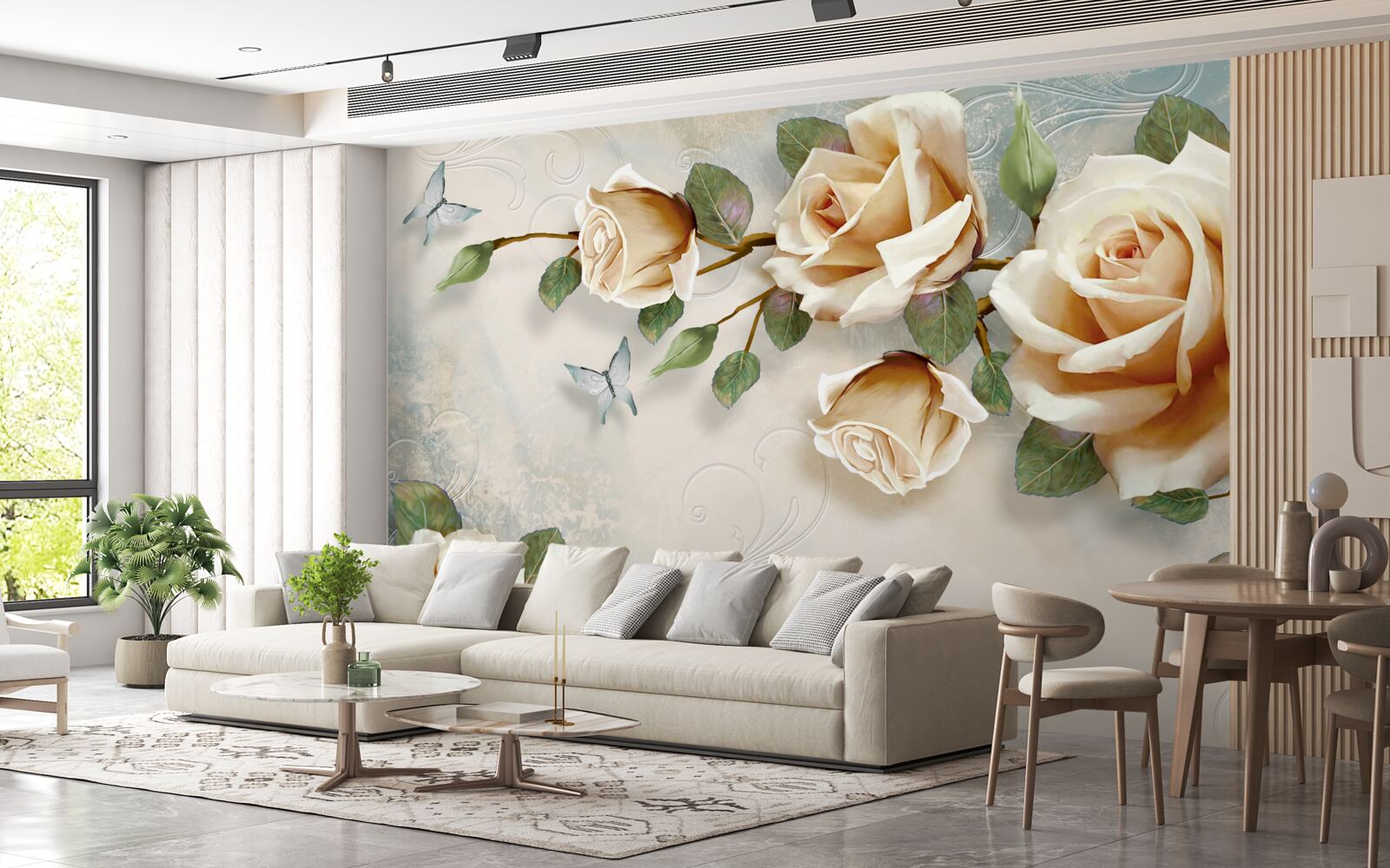Фотошпалери ніжні троянди в кремових відтінках