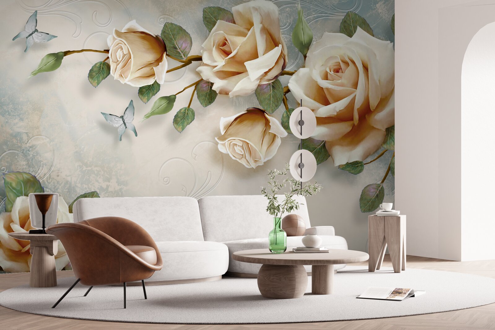 Фотошпалери ніжні троянди в кремових відтінках