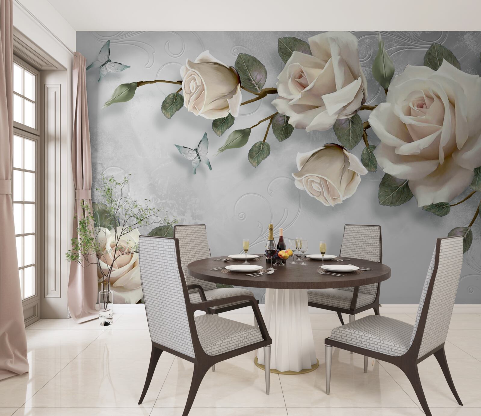 Фотошпалери гілки ніжно квітучої троянди