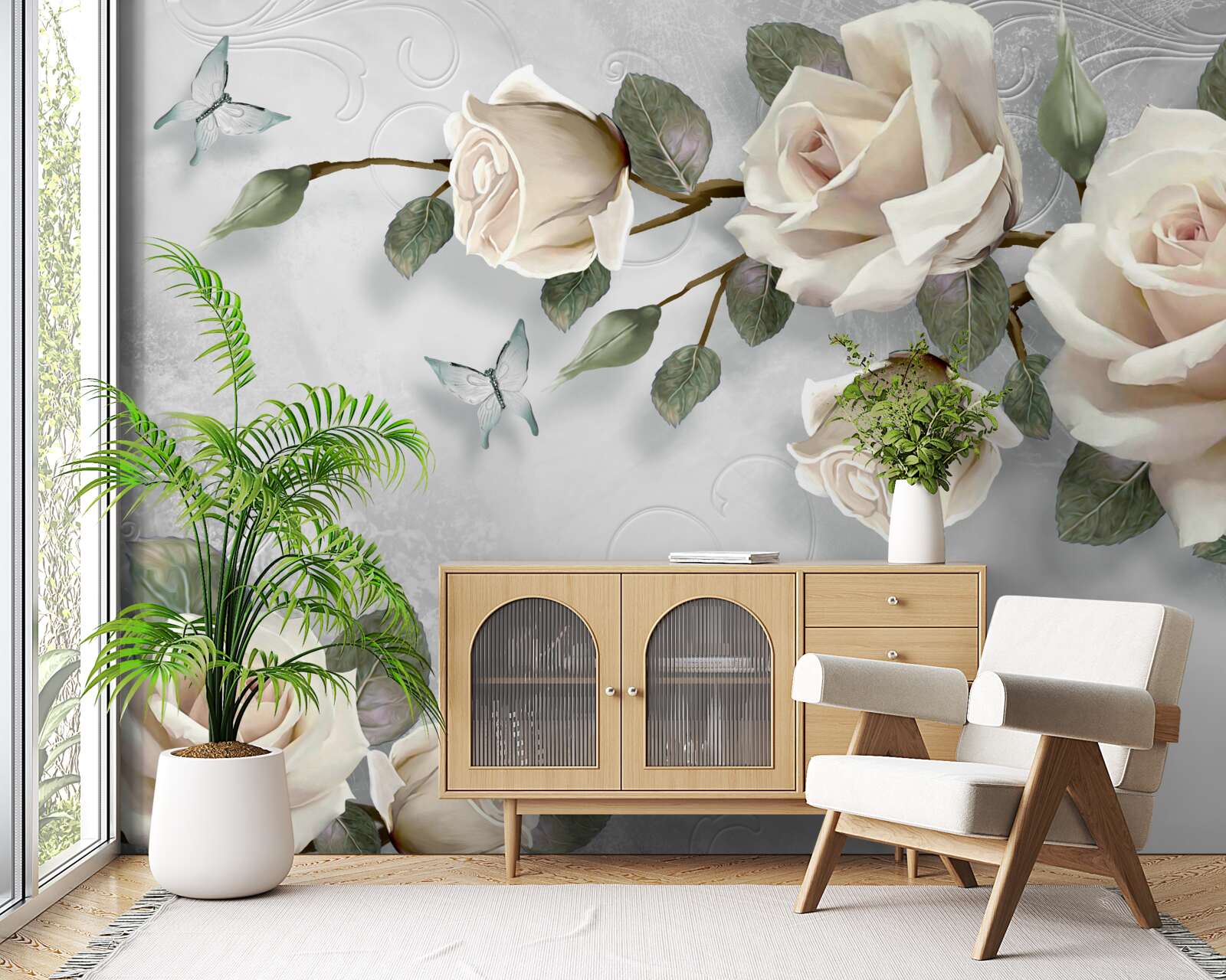 Фотошпалери гілки ніжно квітучої троянди