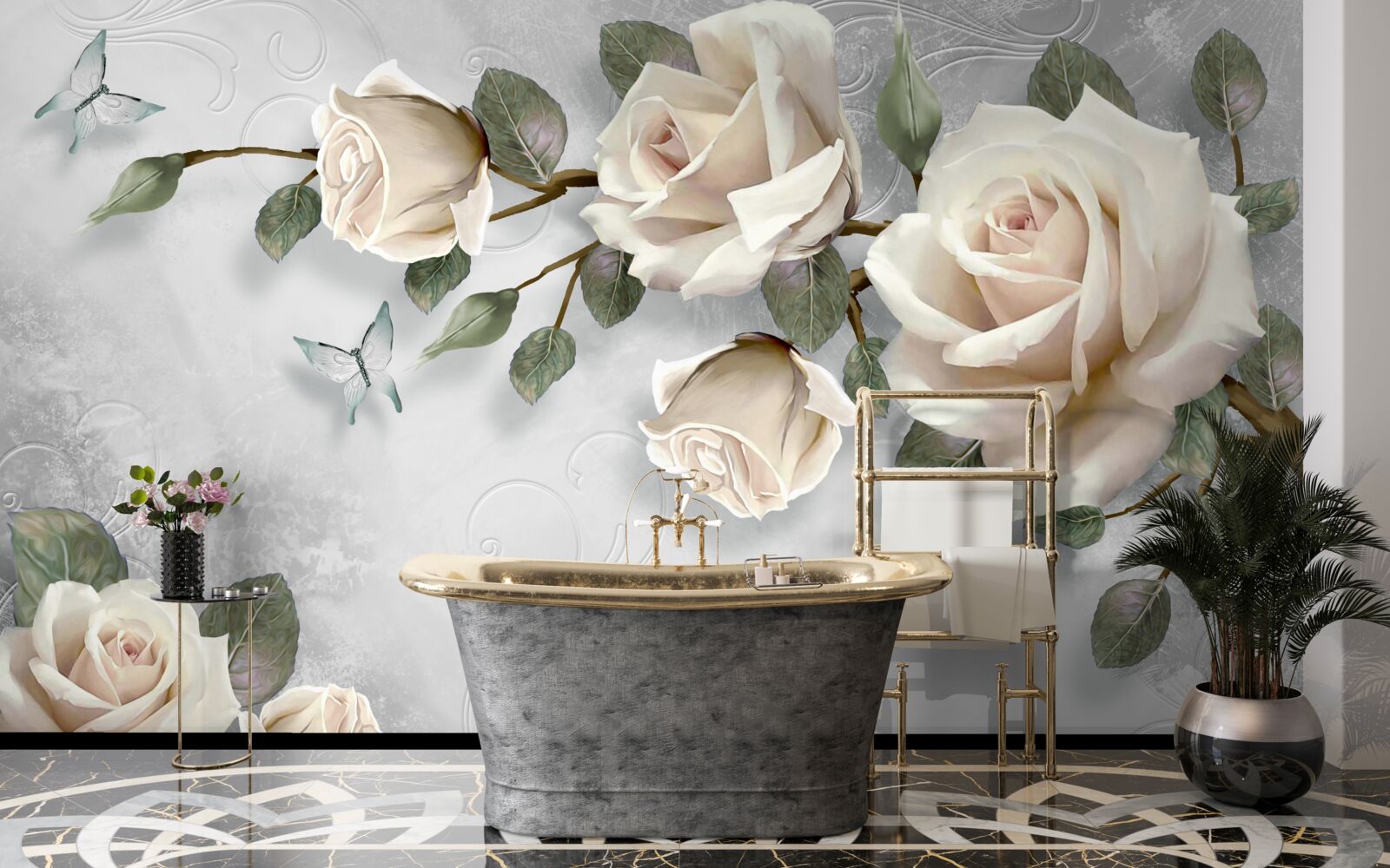 Фотошпалери гілки ніжно квітучої троянди