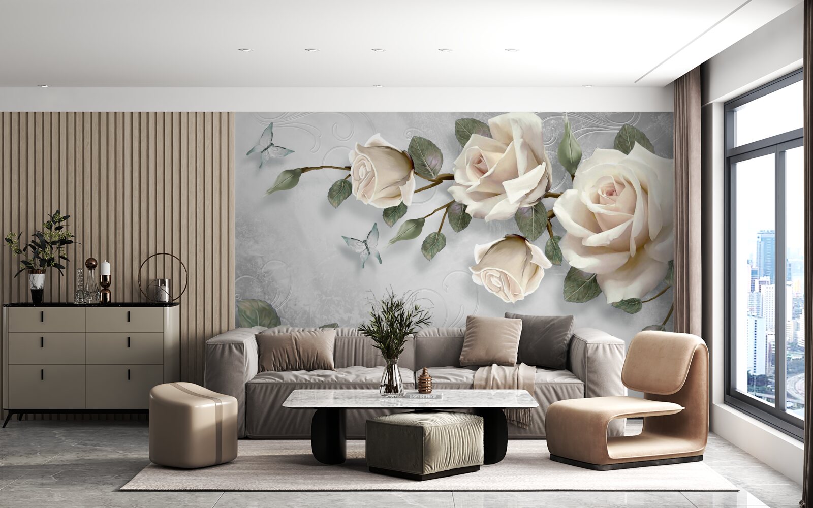 Фотошпалери гілки ніжно квітучої троянди