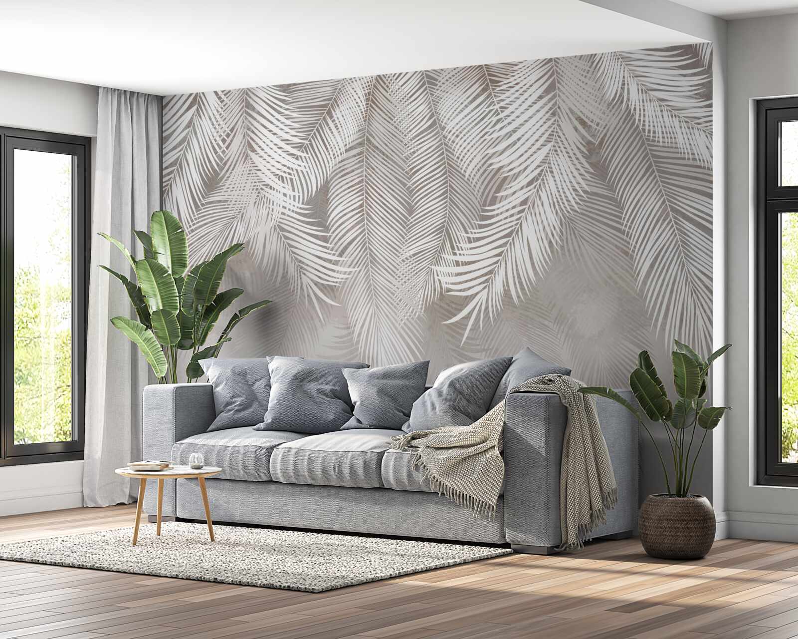 Фотошпалери опадає світло-сіре листя