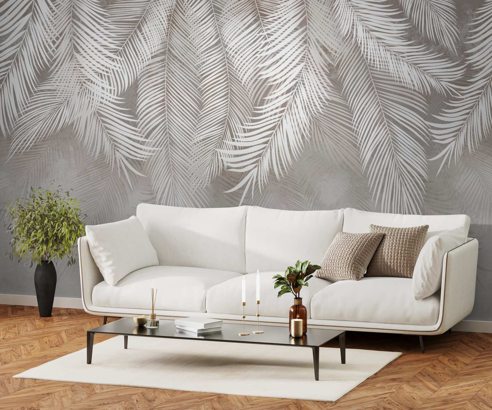 Фотошпалери опадає світло-сіре листя