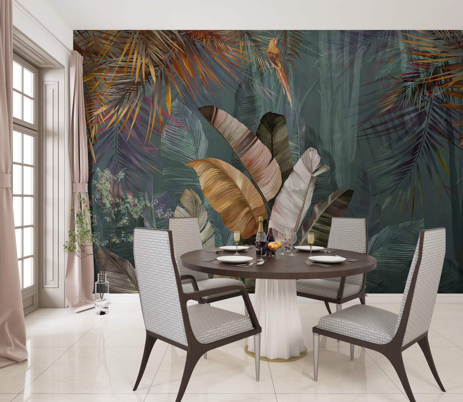 Фотошпалери у тропіках листя важить стільки ж, скільки дрібне пір'я