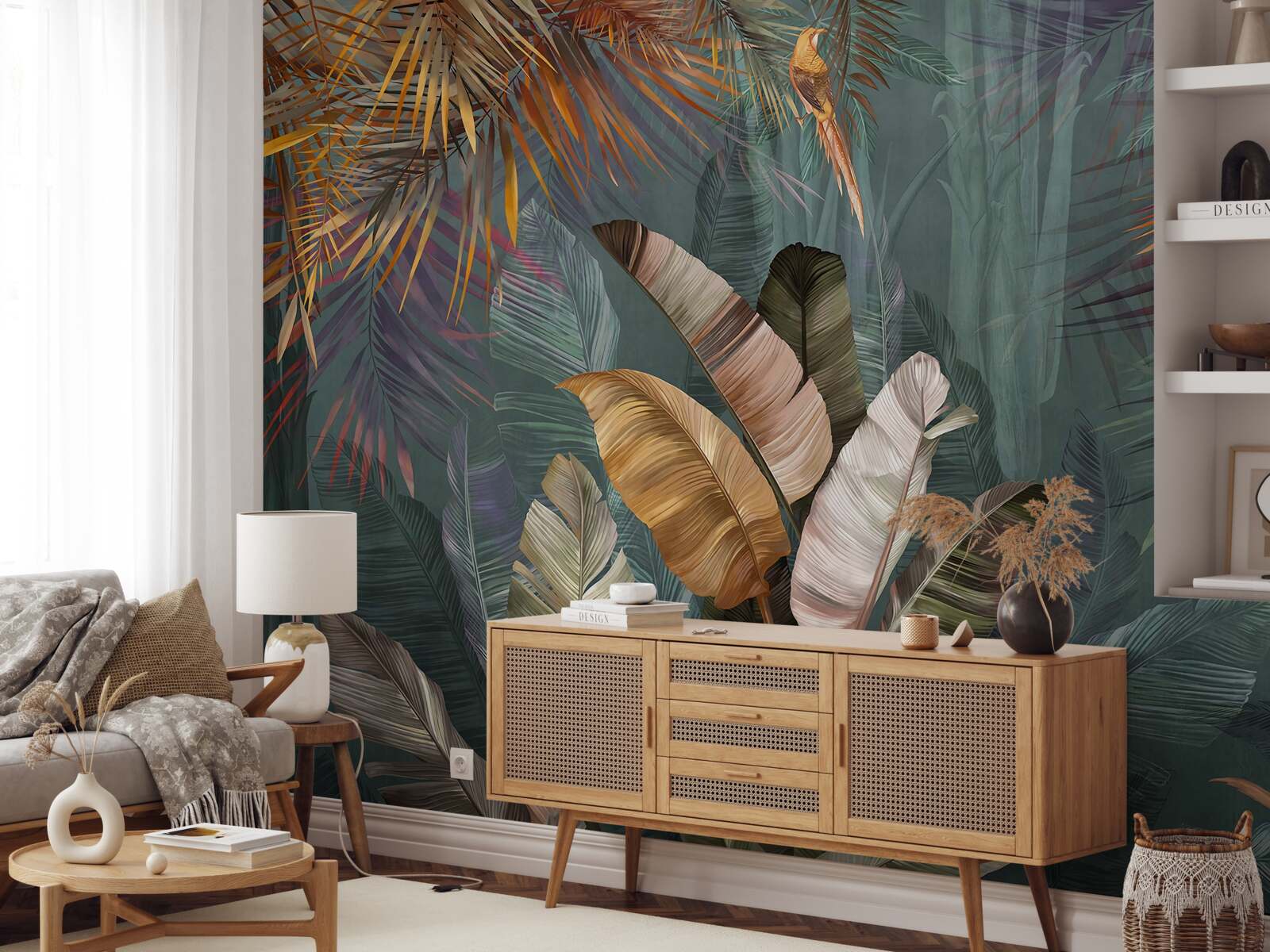 Фотошпалери у тропіках листя важить стільки ж, скільки дрібне пір'я