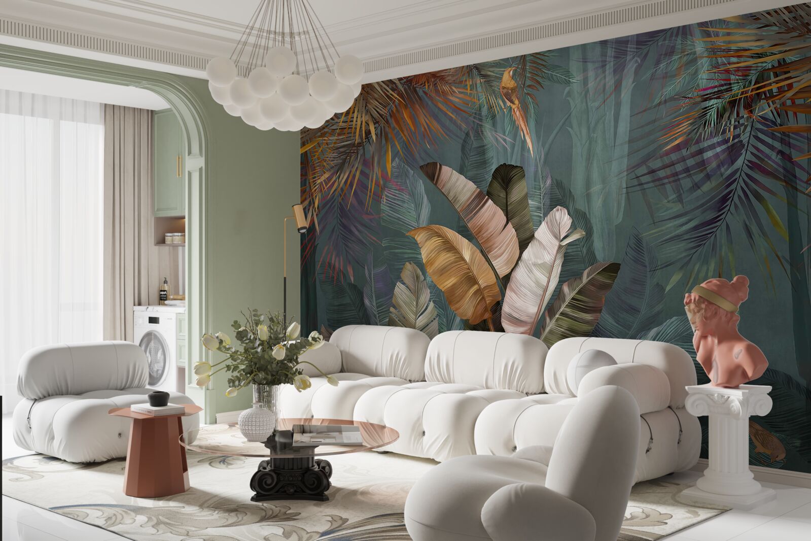 Фотошпалери у тропіках листя важить стільки ж, скільки дрібне пір'я