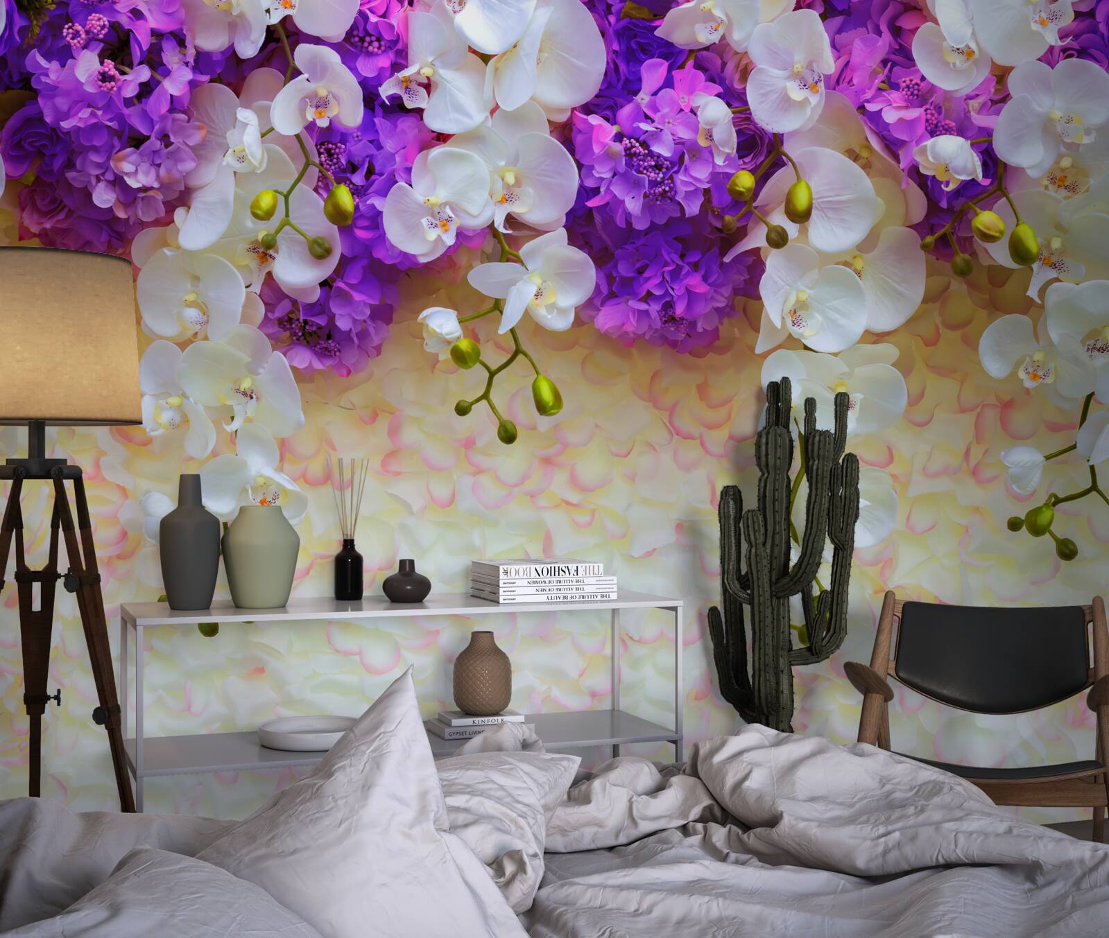 Фотошпалери Білосніжні орхідеї та квіти бузку