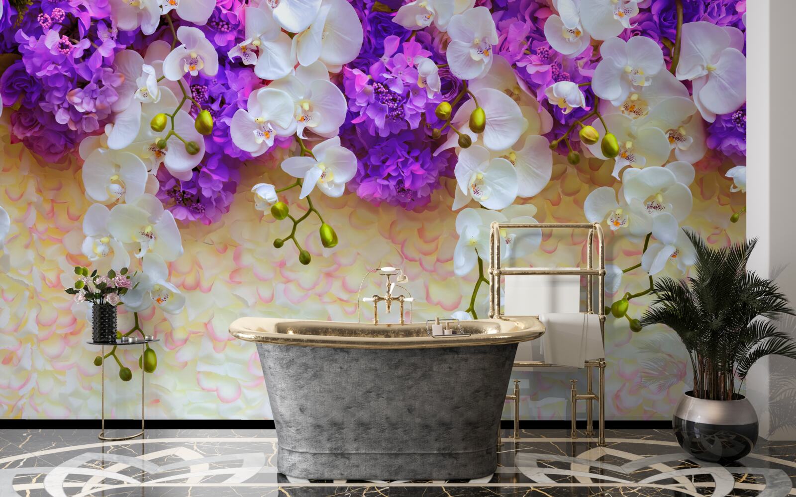 Фотошпалери Білосніжні орхідеї та квіти бузку