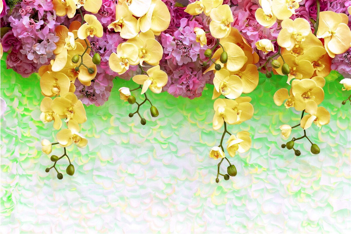 Фотошпалери легкозаймисті жовто-червоні бутони на блідій основі