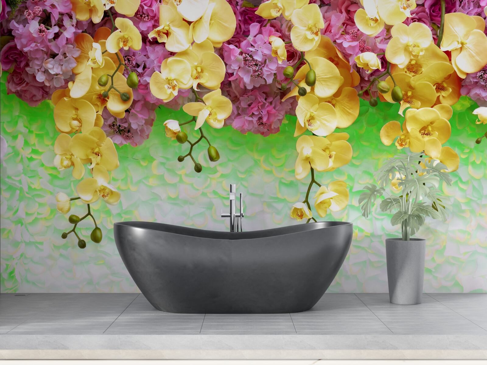 Фотошпалери легкозаймисті жовто-червоні бутони на блідій основі