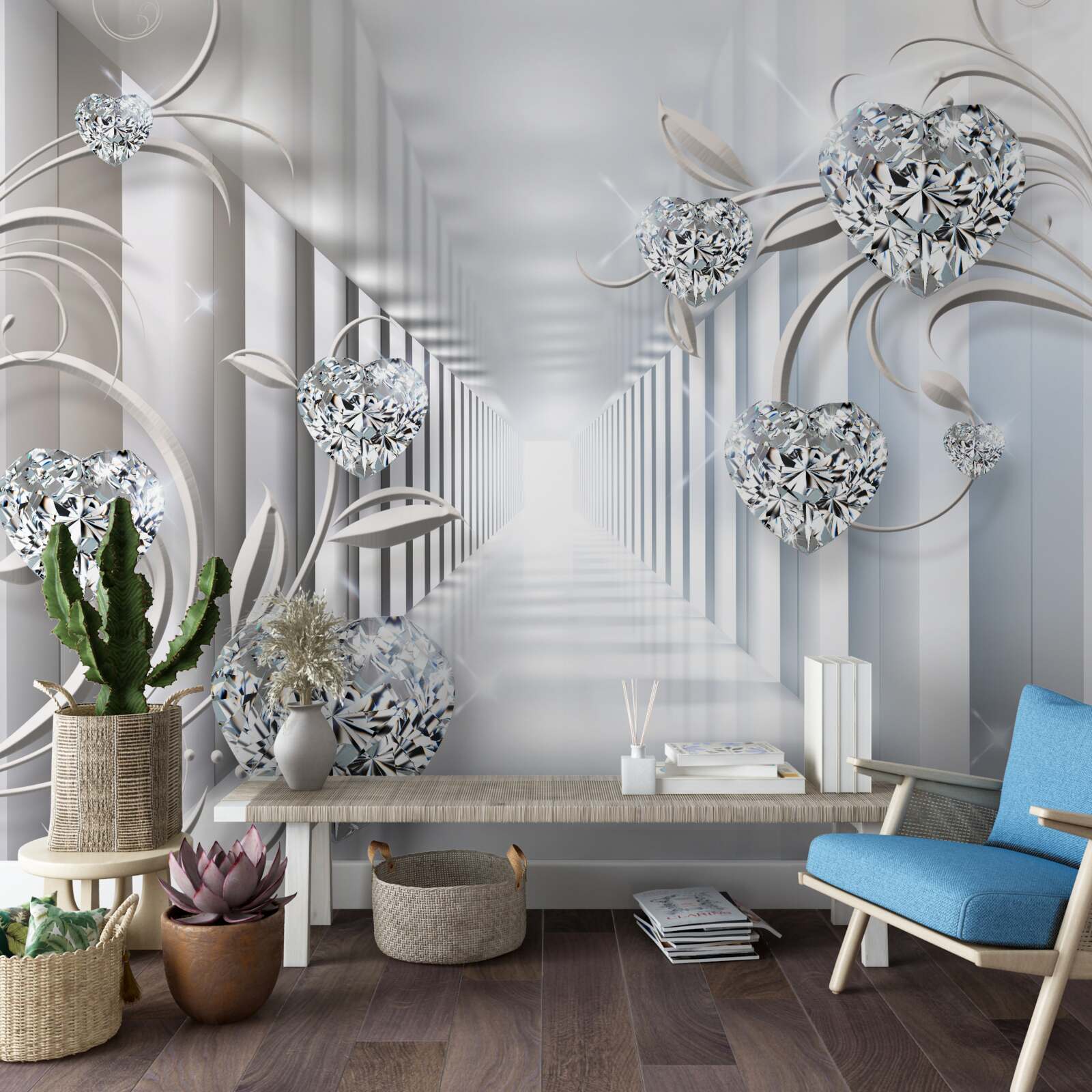 Фотошпалери золоті декорації на тлі нескінченного коридору