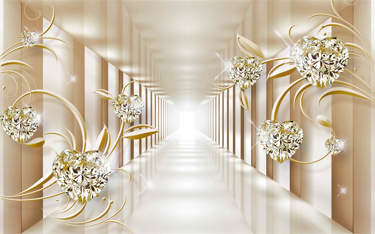 Фотошпалери коридор із золотими прикрасами та абстрактними колонами