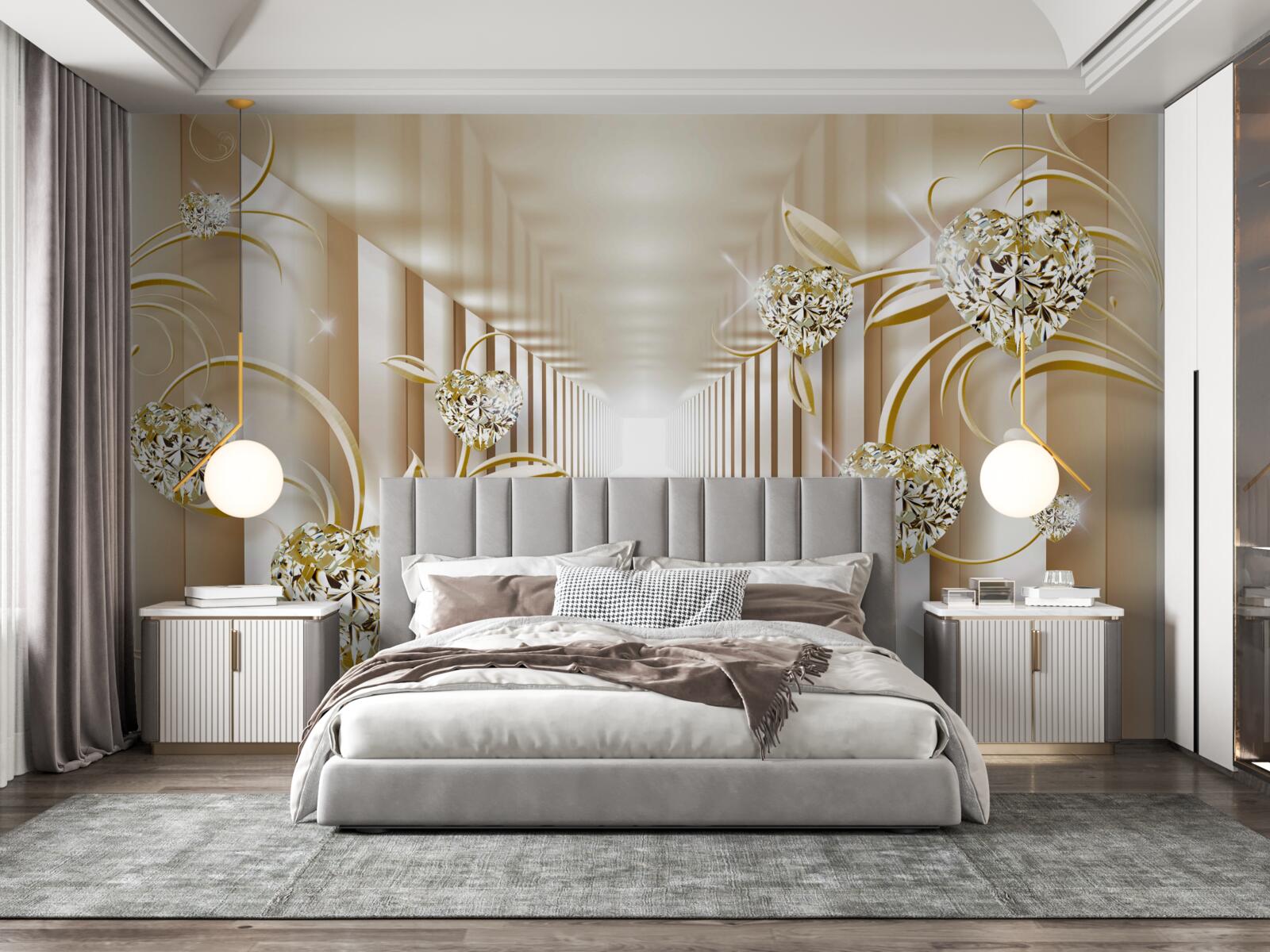 Фотошпалери коридор із золотими прикрасами та абстрактними колонами