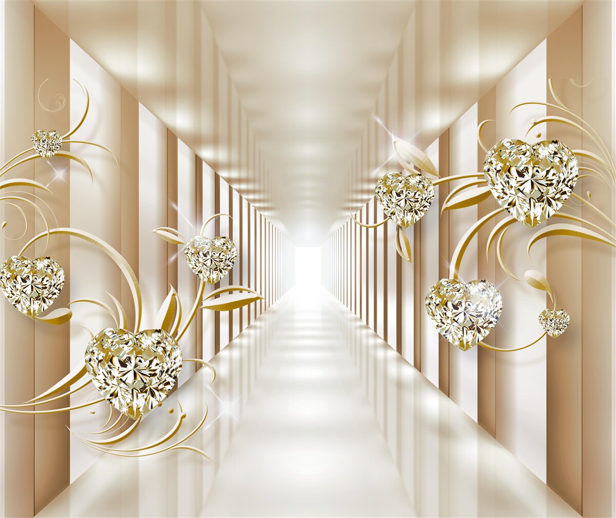 Фотошпалери абстрактний коридор, прикрашений золотими предметами