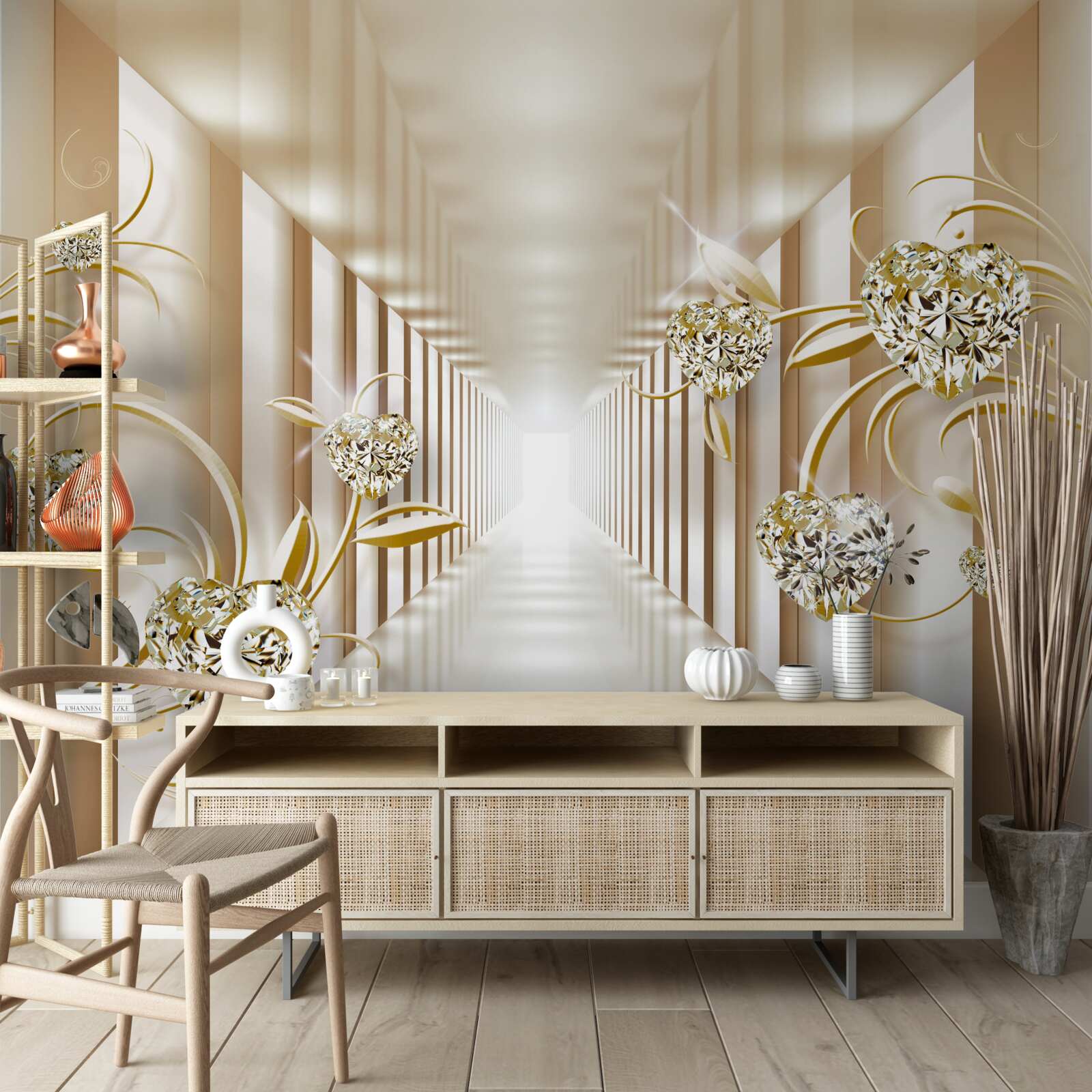 Фотошпалери абстрактний коридор, прикрашений золотими предметами