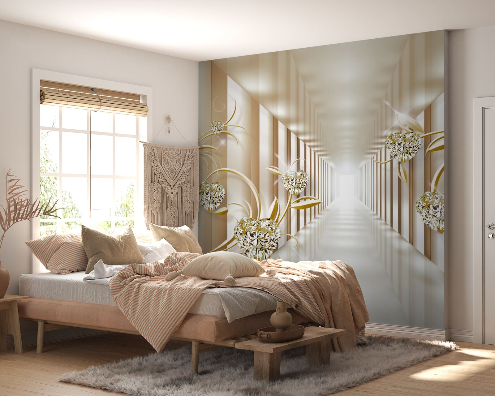 Фотошпалери абстрактний коридор, прикрашений золотими предметами