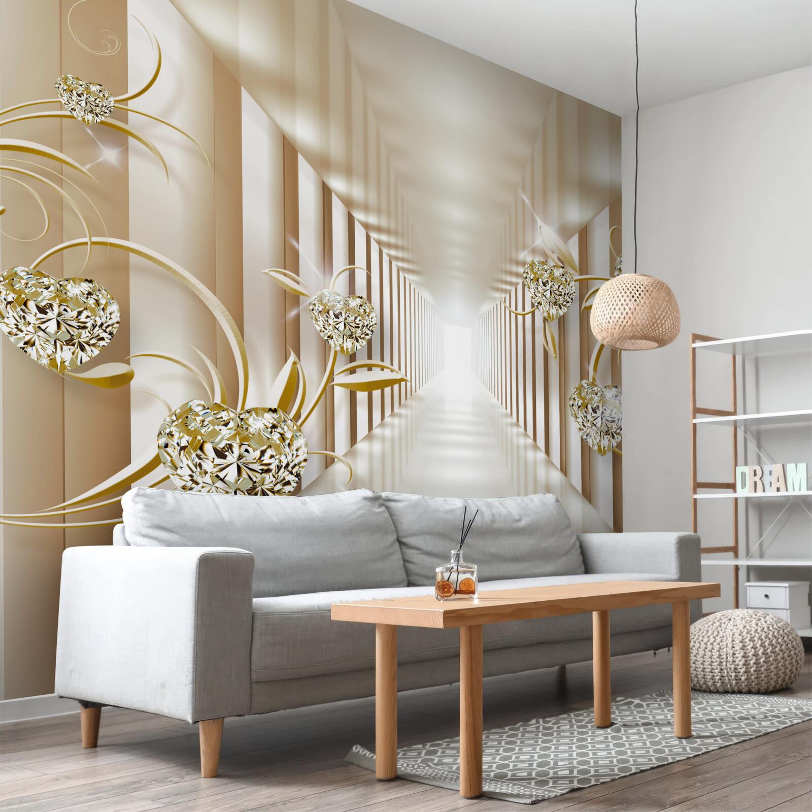 Фотошпалери абстрактний коридор, прикрашений золотими предметами