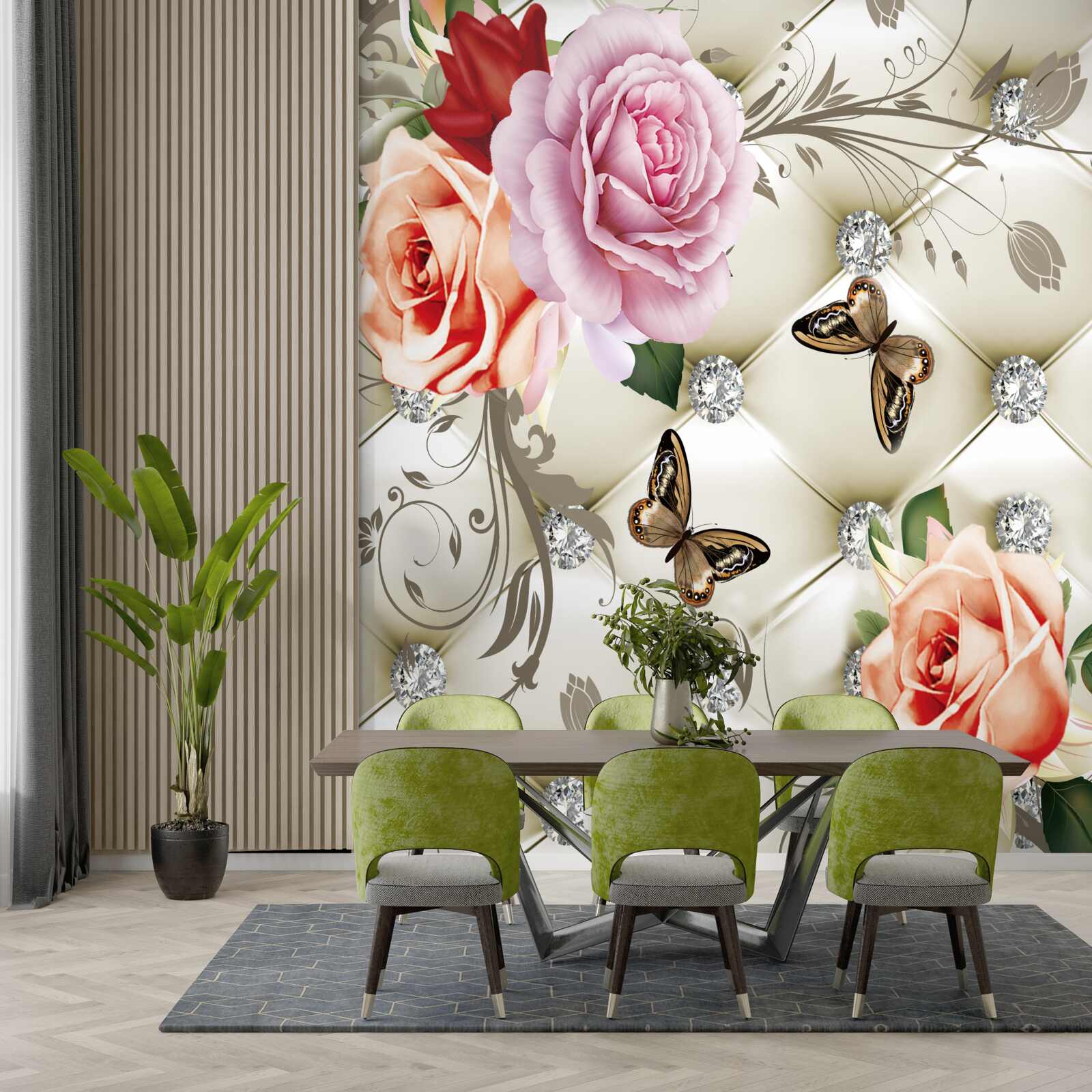 Фотошпалери абстрактне тло, прикрашене перлами, квітами та трояндами