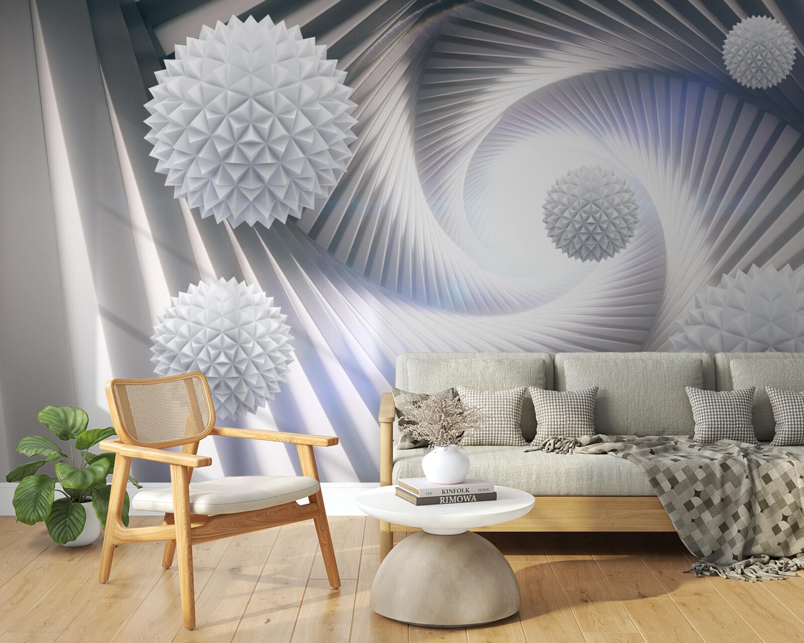 Фотошпалери мереживний вихор ступінчастих білих кульок