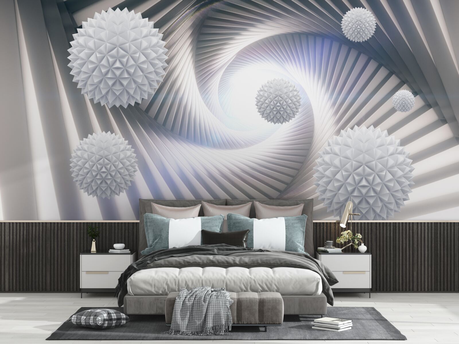 Фотошпалери мереживний вихор ступінчастих білих кульок