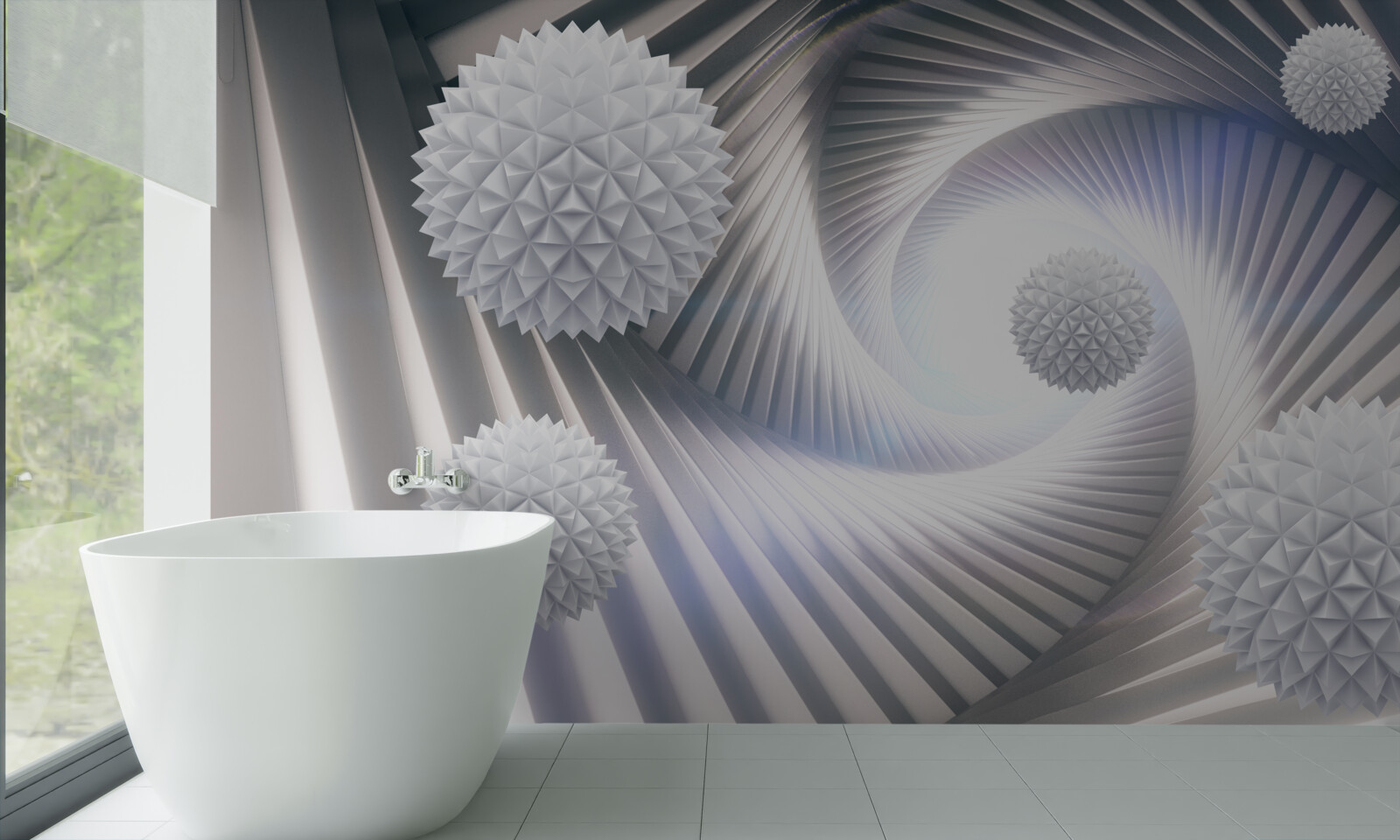 Фотошпалери мереживний вихор ступінчастих білих кульок