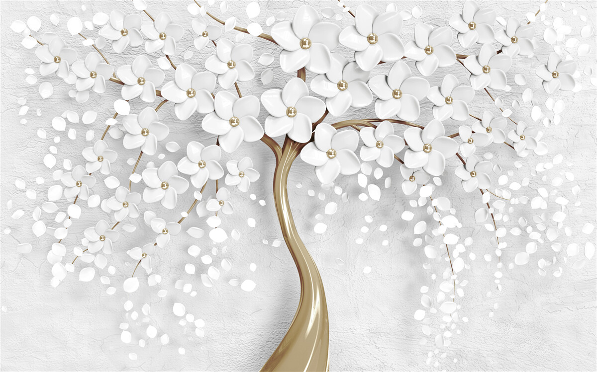 Фотошпалери білі та бузкові квіти на зрілому дереві