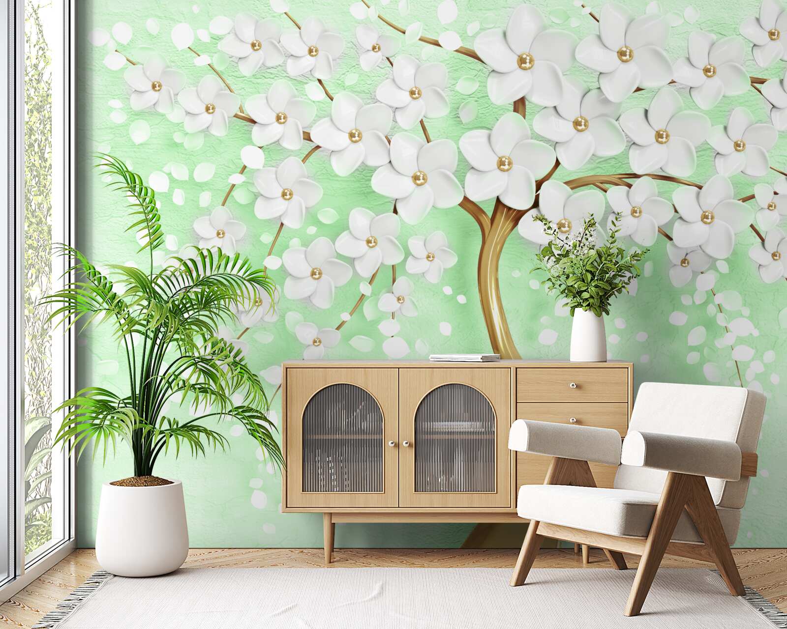 Фотошпалери Білосніжна вишня в літньому саду