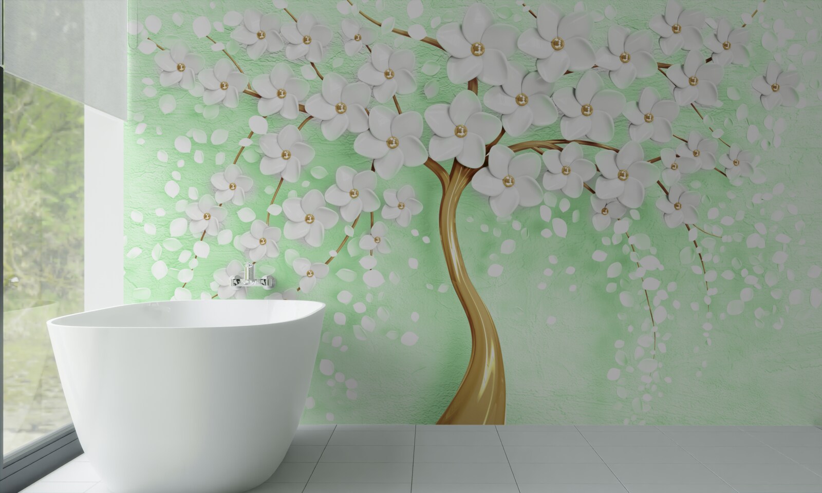 Фотошпалери Білосніжна вишня в літньому саду