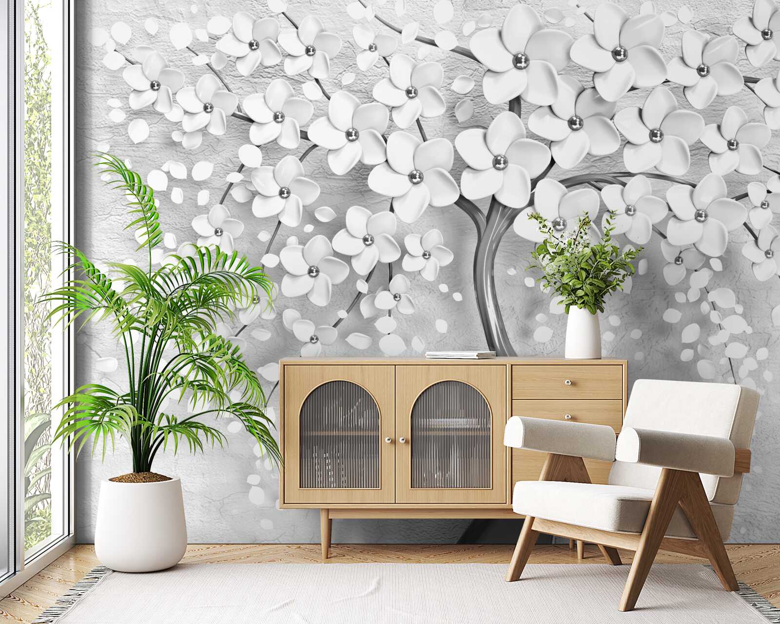 Фотошпалери струнке дерево, що розквітло