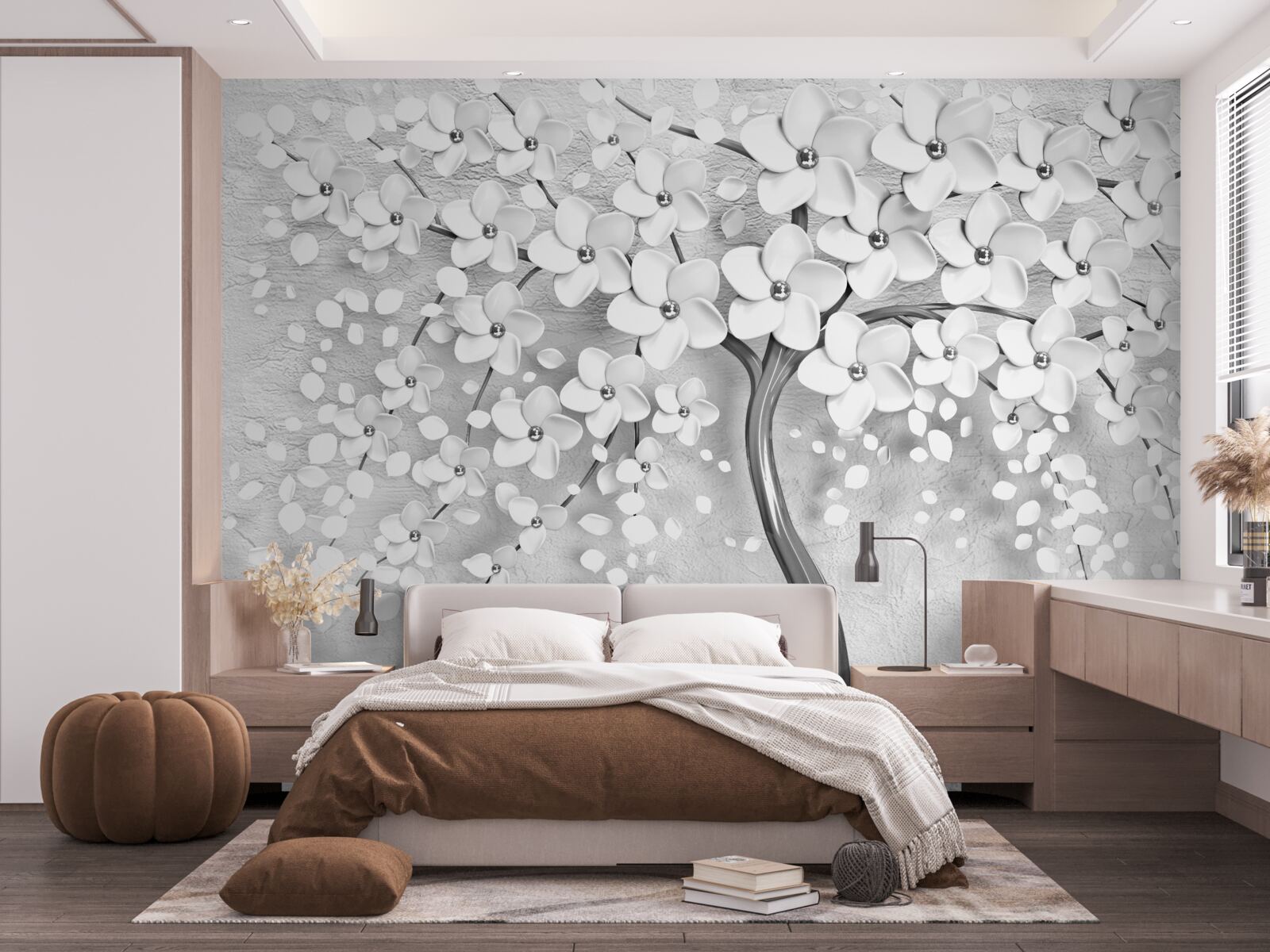 Фотошпалери струнке дерево, що розквітло